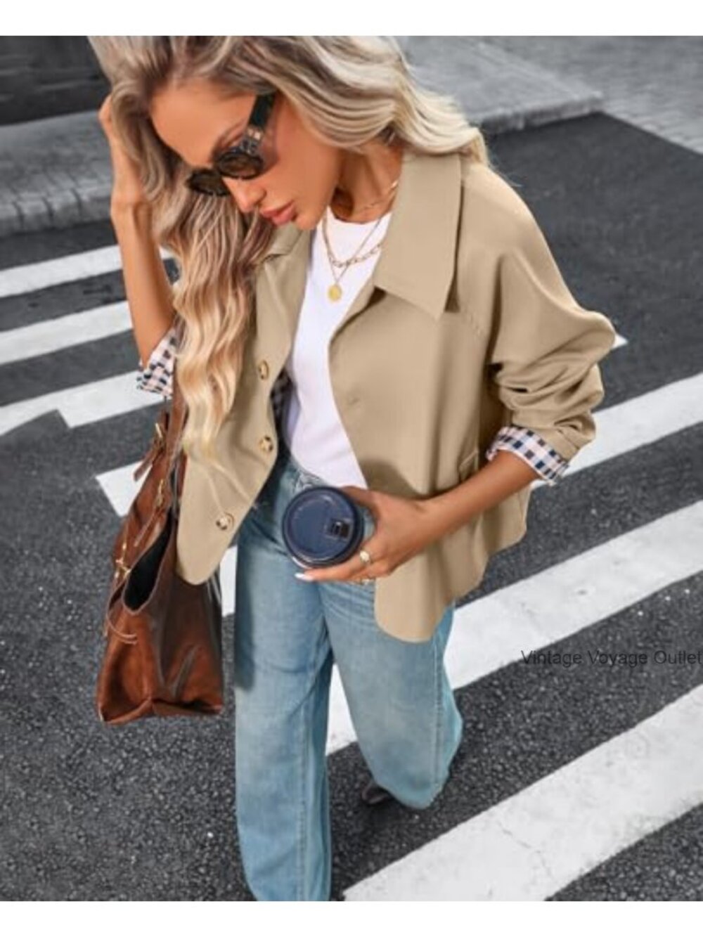 Cropped Trench Coat Lightweight Spring Jacket Single Breasted Oversize - Picture 4 of 6